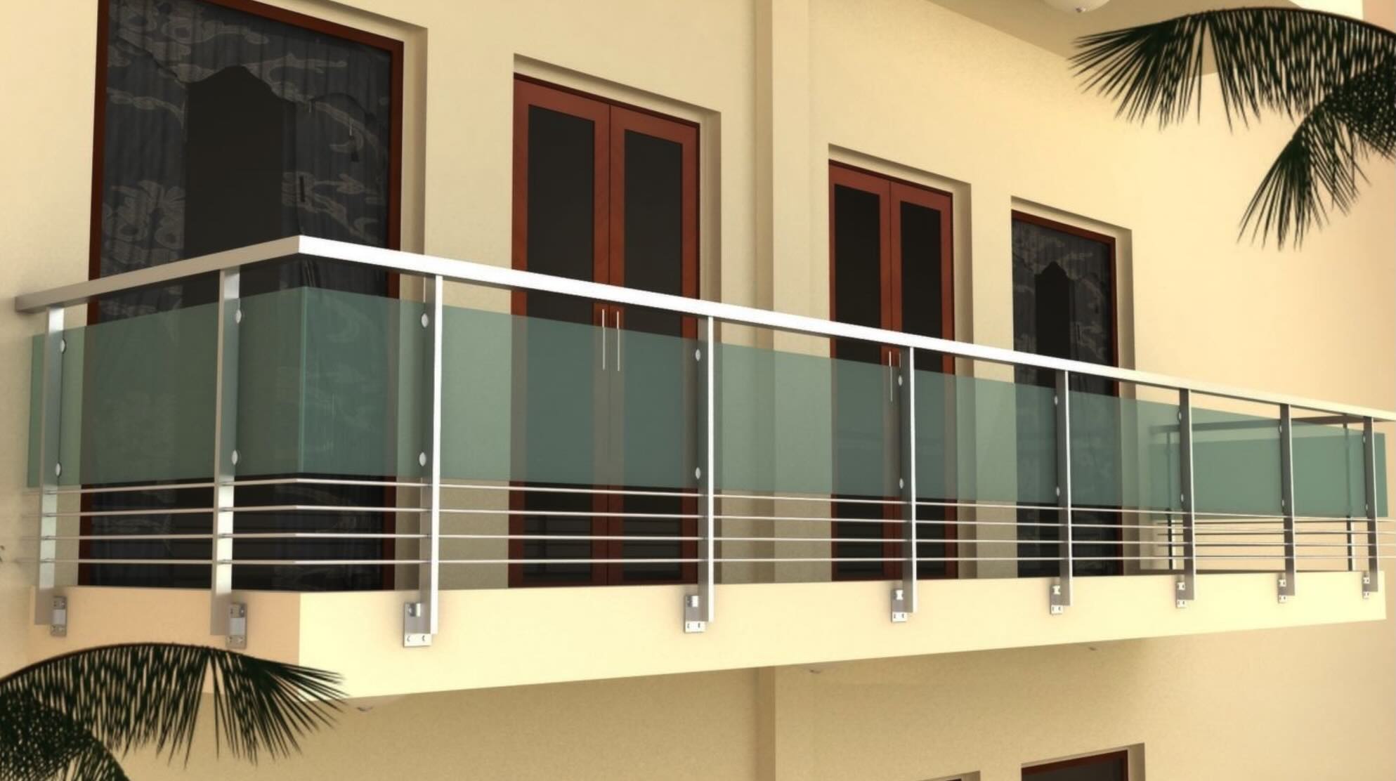 Balconera inoxidable con vidrio en fachada exterior